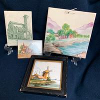 Piastrelle dipinte a mano (v. Nota)singole 1940/50