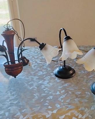 Lampadario e abat jour  in ferro battuto