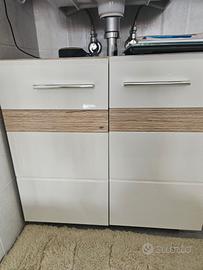 Mobiletto sottolavabo bagno bianco e rovere