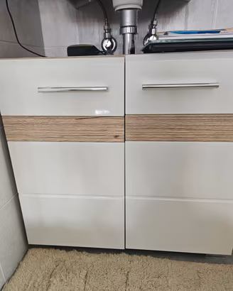 Mobiletto sottolavabo bagno bianco e rovere