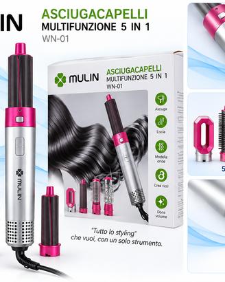 MULIN Asciugacapelli Multifunzione 5 in 1 WN-01
