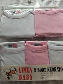 set 5  body neonato linea baby 100 % cotone tg 1/3