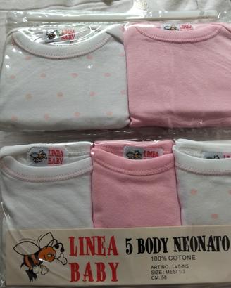 set 5  body neonato linea baby 100 % cotone tg 1/3
