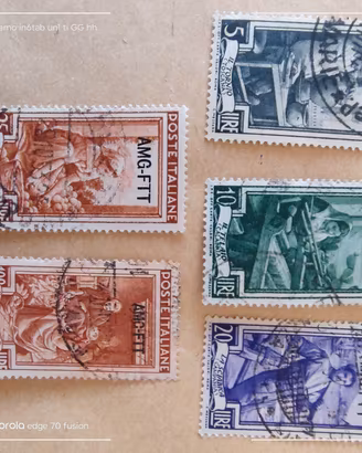 5 francobolli italiani usati tra il 1950/54