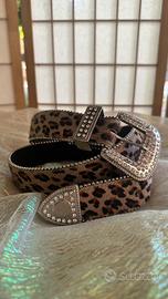 Cintura leopardo strass vera pelle taglia 90