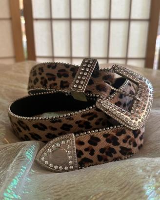 Cintura leopardo strass vera pelle taglia 90
