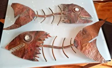 SCULTURA RAME PESCI ANNI 70 VINTAGE LAMPADE ARTE