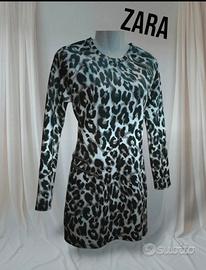 abito Zara animalier grigio e nero con cerniere S