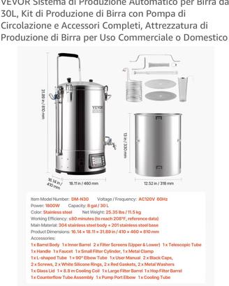 Sistema per produzione di birra 30 casalingo