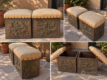 pouf contenitore vintage con pannelli in rilievo