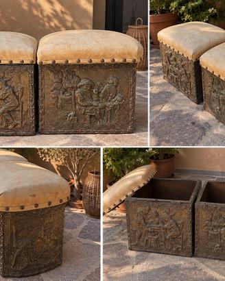 pouf contenitore vintage con pannelli in rilievo