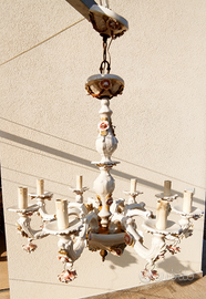 Lampadario in porcellana vintage anni 70 + abajur