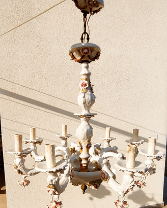 Lampadario in porcellana vintage anni 70 + abajur