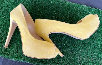 Scarpe camoscio gialle tacco e platò