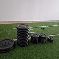 pesi + bilanciere 150 cm + due manubri 