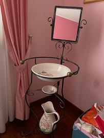 Set lavabo vintage ferro battuto con specchio