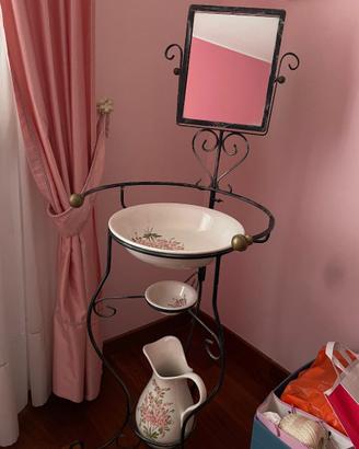 Set lavabo vintage ferro battuto con specchio
