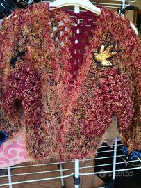 Maglia blazer misto lana marrone lurex e bordeaux 