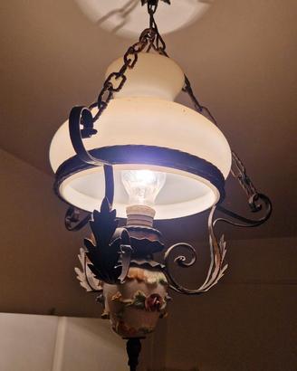 LAMPADARIO CERAMICA BASSANO DIPINTA A MANO + CAPPA