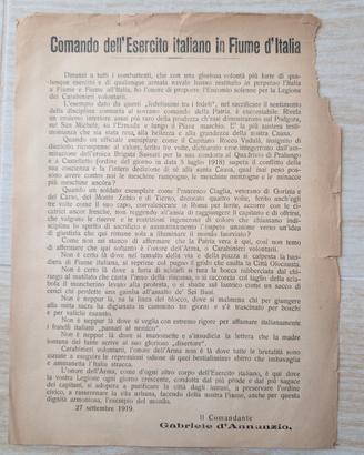 Gabriele d’Annunzio — Proclama Fiume 27 settembre 