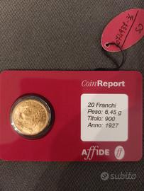 20 franchi svizzeri oro 900 1927 