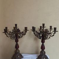 Coppia di candelabri vintage a 7 luci in bronzo/ 
