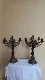 Coppia di candelabri vintage a 7 luci in bronzo/ 