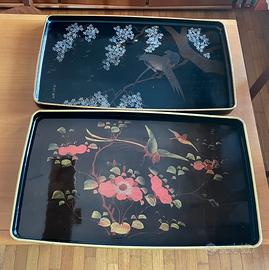 Coppia vassoi giapponesi vintage dipinti a mano