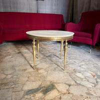 Tavolino Vintage in Ottone e Marmo Alabastro