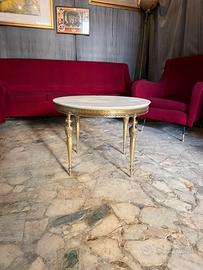 Tavolino Vintage in Ottone e Marmo Alabastro