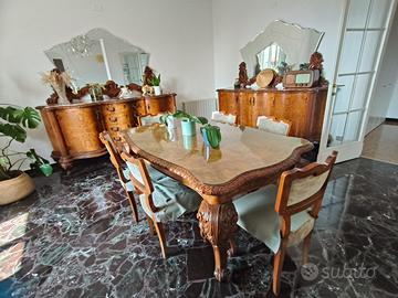 Tavolo da pranzo in radica e vetro