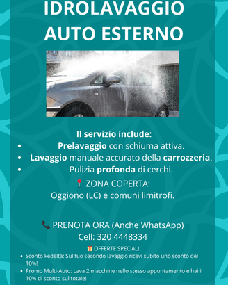 IDRO LAVAGGIO AUTO ESTERNO PREZZO VANTAGGIOSO 20€