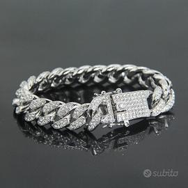 Bracciale cubano unisex con brillanti in zirconia 