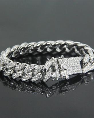 Bracciale cubano unisex con brillanti in zirconia 