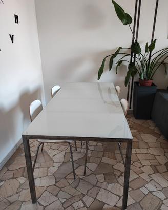 Tavolo vetro bianco + set 4 sedie bianche
