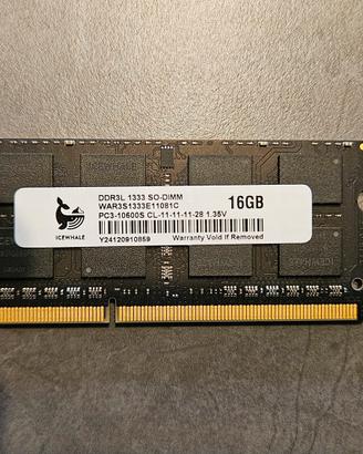 Memoria ram DDR3 16GB 1333MHz sodimm