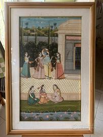 Dipinto indiano Krishna e gopi stile pichhwai