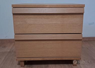Cassettiera / Comodino in legno rovere 2 cassetti