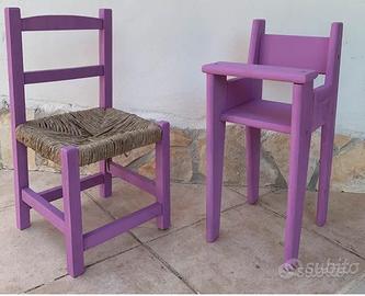 Sediolina sedia bimbi e seggiolone bambole legno