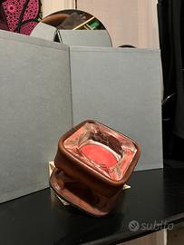 Posacenere mid-century in pelle e vetro