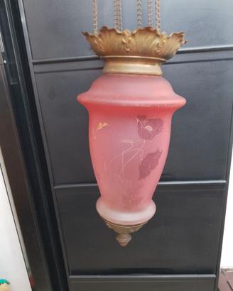 Lampadario Antico Lanterna Liberty Vetro Ottone