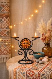 Candelabro artigianale ferro battuto e legno