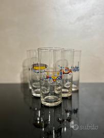 5 Bicchieri vintage disegno macchine epoca