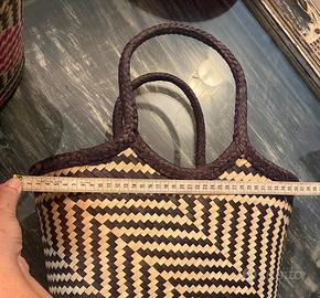 Borsa etnica in paglia marrone-beige