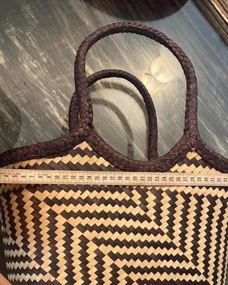 Borsa etnica in paglia marrone-beige