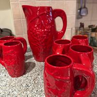 BROCCA CON BICCHIERI CERAMICA ROSSA