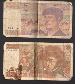 2 Banconote Franchi Francesi 20 e 10
