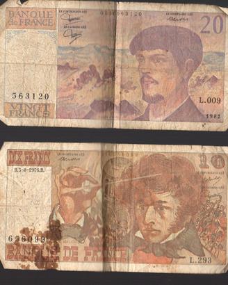 2 Banconote Franchi Francesi 20 e 10
