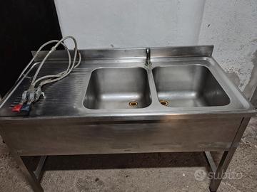 Lavandino in acciaio inox con doppia vasca e gocci