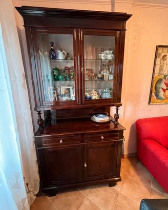 Vetrina cristalliera d'epoca in legno scuro